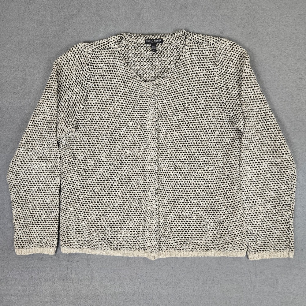 Eileen‎ Fisher Cardigan Womens Medium Petite Linen Cotton Blend Snap Front Knit